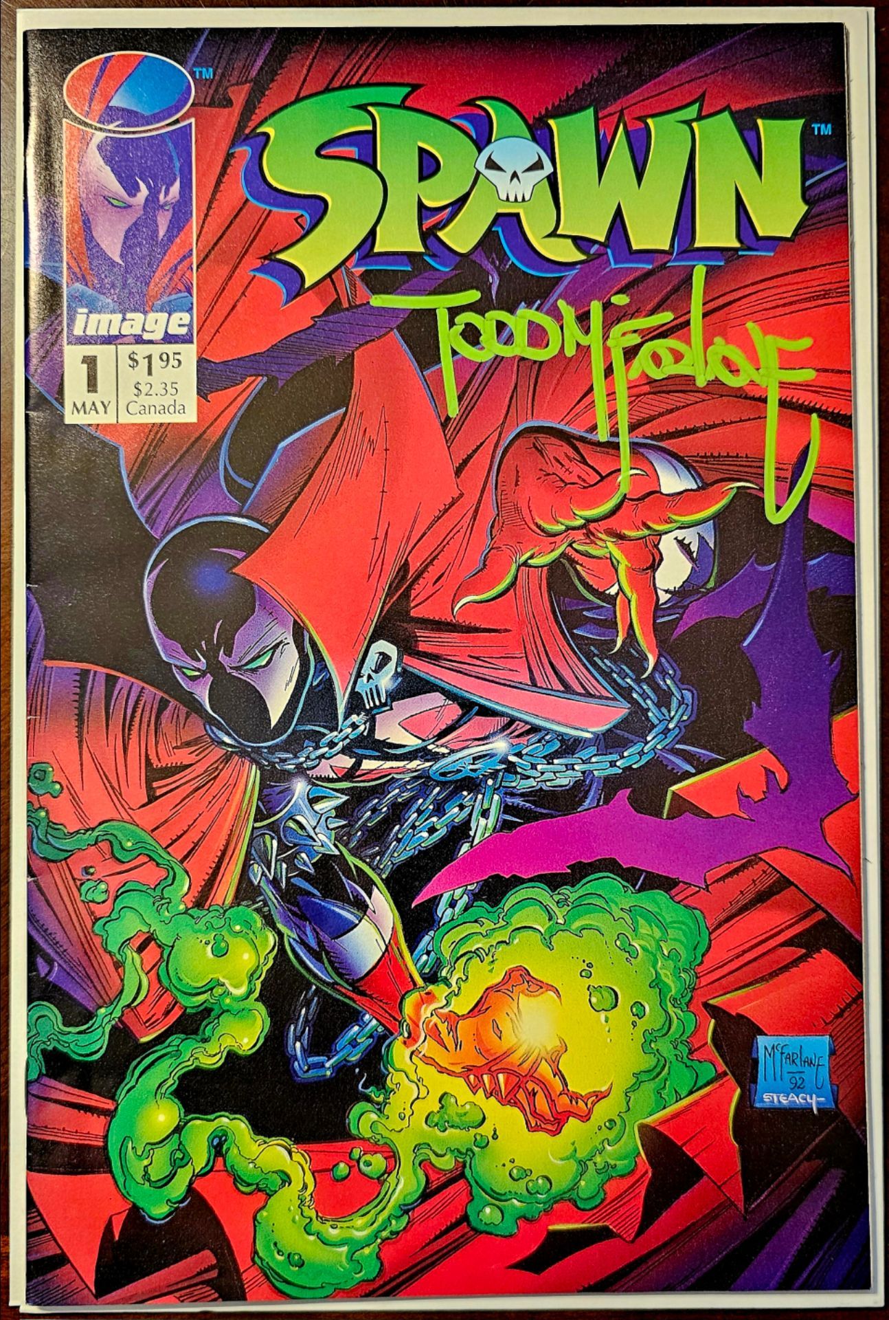 Spawn #1 1992 Image Comics FULL SIGNATURE BY TODD MCFARLANE IN GREEN VF ...