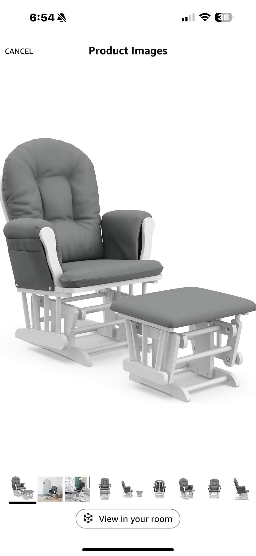 Storkcraft Premium Hoop Glider and Ottoman (White Base, Gray Cushion) – Padded Cushions with Storage