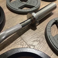 BRAND NEW Olympic Silver Curl Bar With Cooper Bearings & Weight Plates Pairs From 5s To 35s #  (Total: 170 lbs)