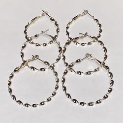 ✨ 3 Pairs Sterling Silver Swirl Hoop Earring Circle Circular