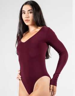 MANGOPOP Long Sleeve Bodysuits for Women Scoop Neck Ribbed Body Suit Stretchy Ba