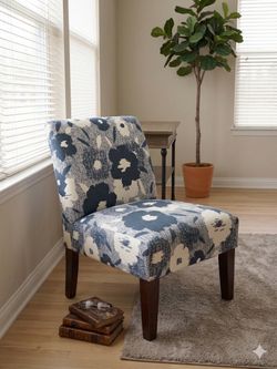 Accent Chair with Blue Floral Pattern