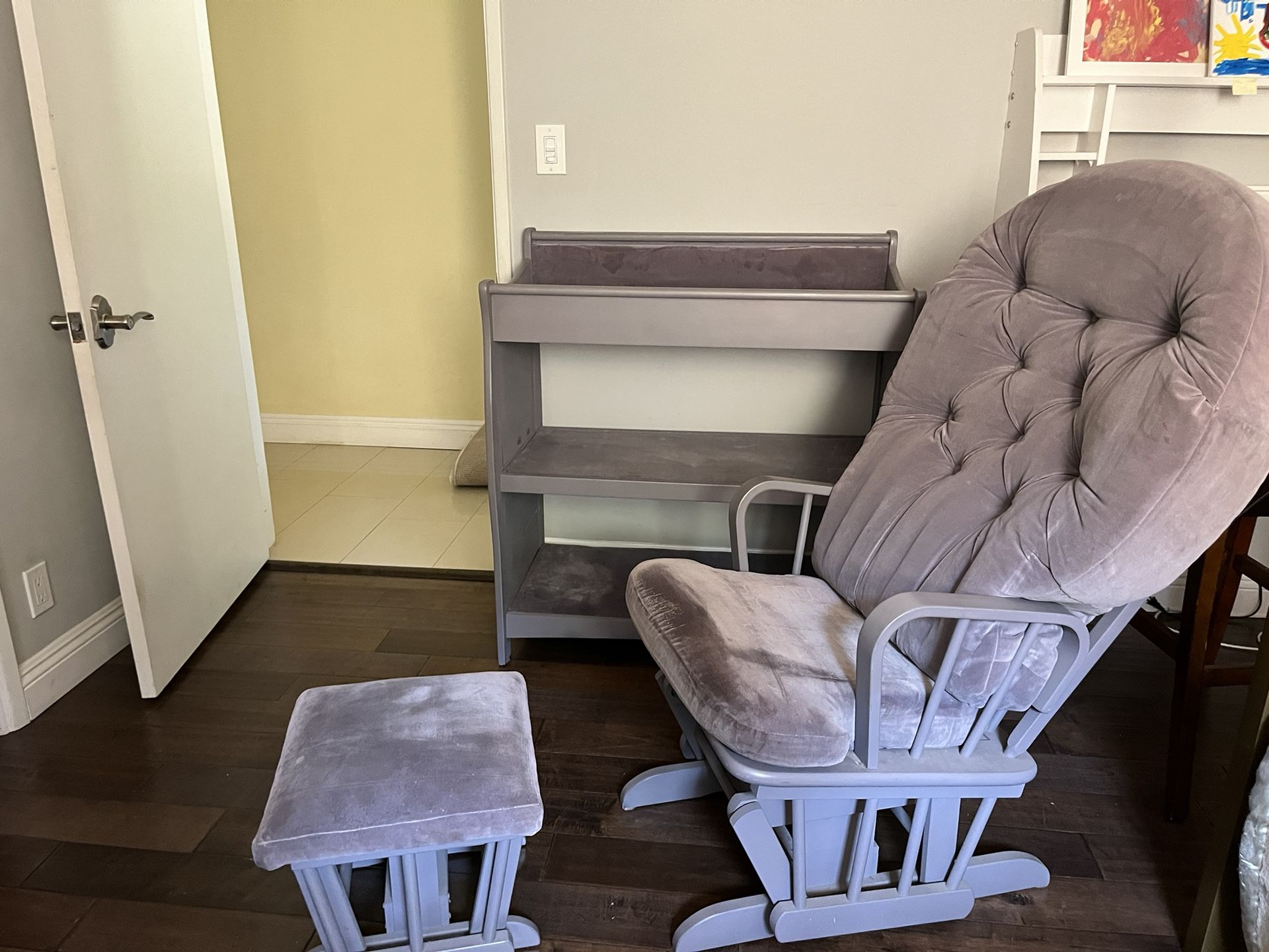 Baby Crib With Changing Table, Cozy Glider Rocker And Ottoman With