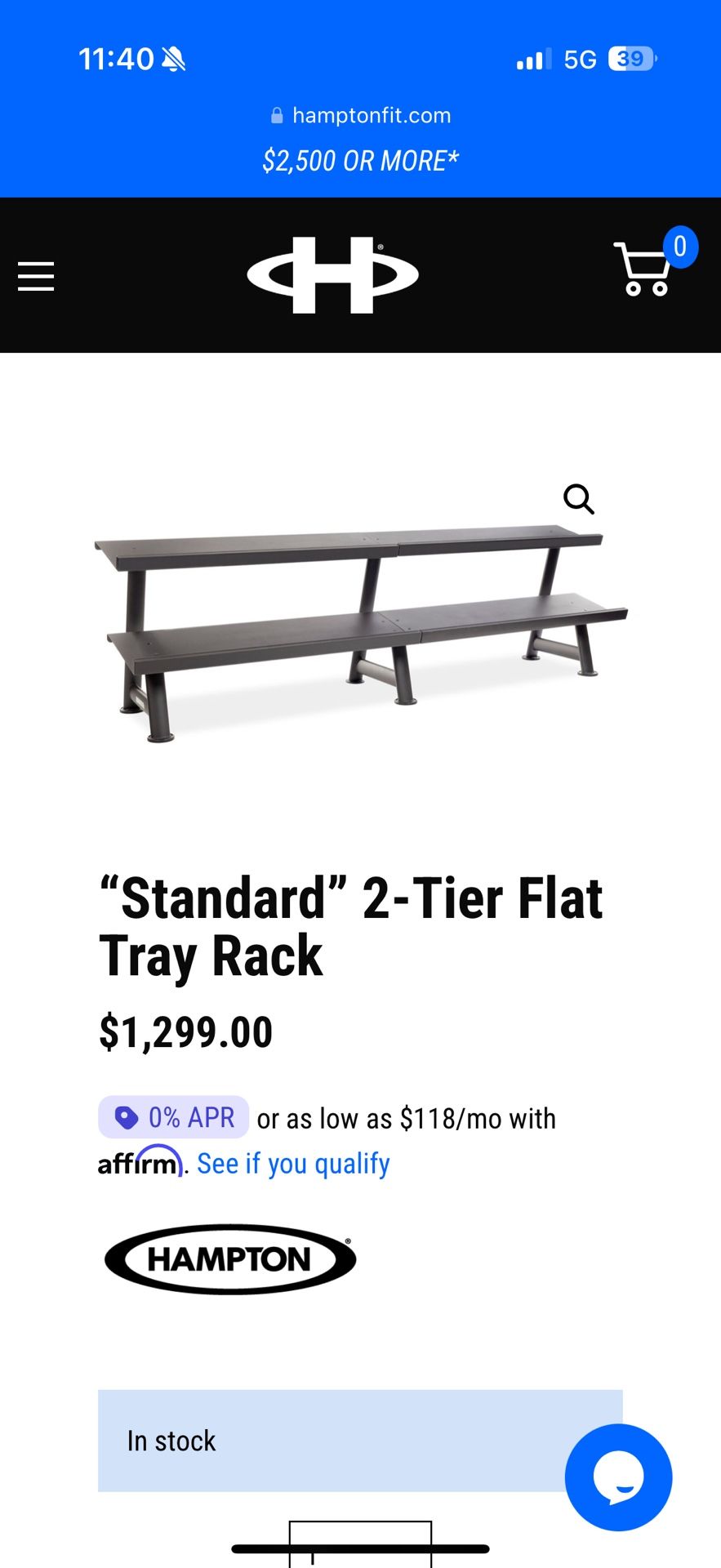 Brand New (In -Box) Hampton Fitness Two-Tier Dumbbell Rack Price: $750