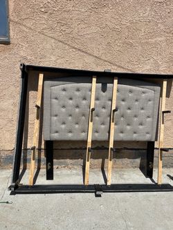 Gray Tufted Upholstered Headboard with Bed Frame