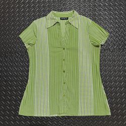 Apt 9 Button Up Blouse Polka Dot Collared Cap Sleeves White Green Womens Medium