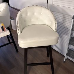 2 Bar Stool White Tufted 