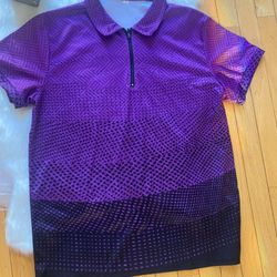 Mens Purple Gradient Pattern Polo Shirt Zip Collar Medium