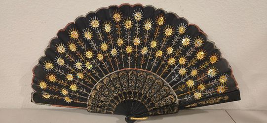 Gold peacock Black Sequin Embroidered Decorative Hand Fan