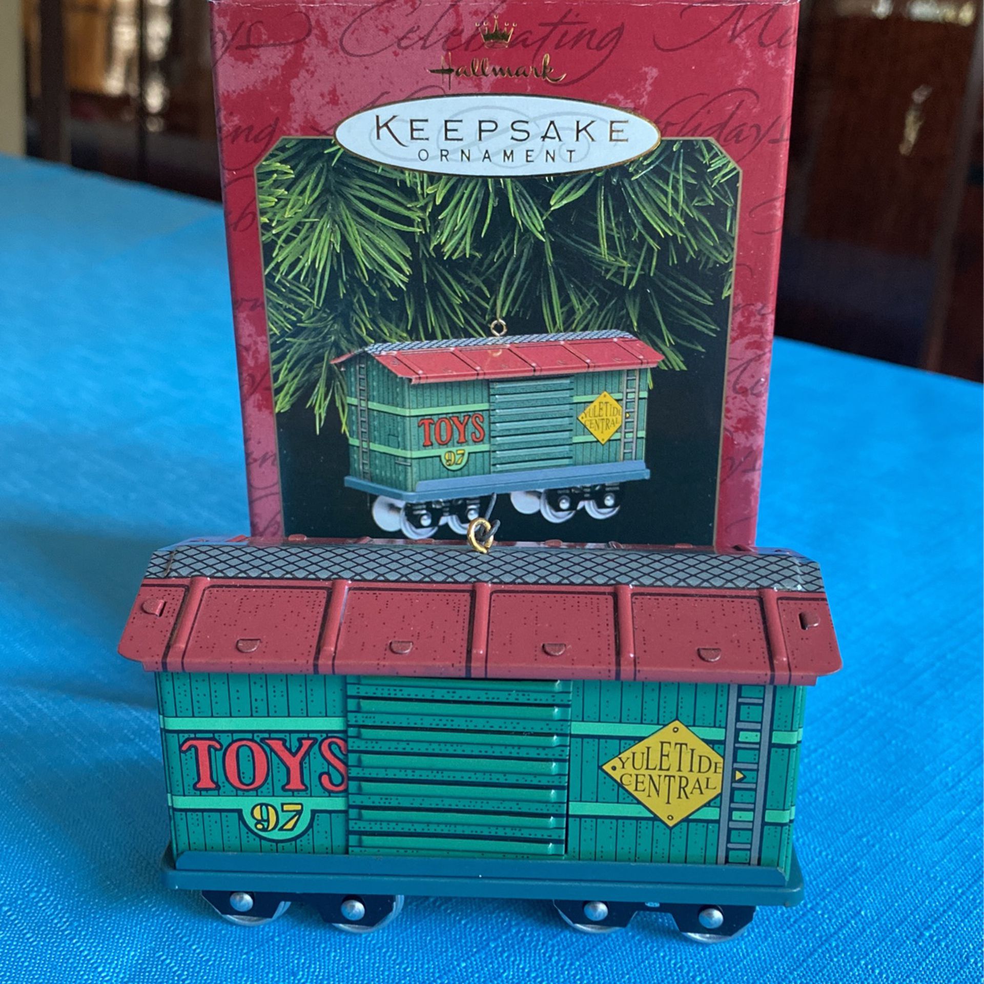 Hallmark keepsake Christmas ornament Yuletide central like new in original box pressed 10 train car dated 1997