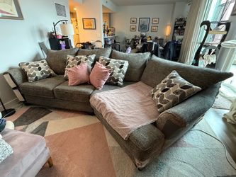 Large Gray L-Shaped Comfortable Sectional Sofa