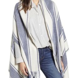 Madewell Blue & White Striped Cape Scarf - Size OS