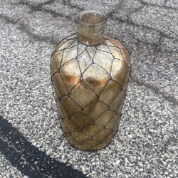 ✨ Vintage French Mercury Glass Wire-Caged Bottle – Large