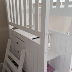 White Bunk Bed W Stairs