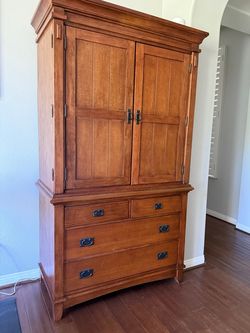 Craftsman Armoire Cabinet with Drawers and Adjustable Shelves