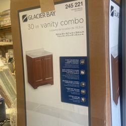 Glacier Bay 30.50 in. Bath Vanity in Golden Pecan with Cultured Marble Vanity Top in White with White Basin