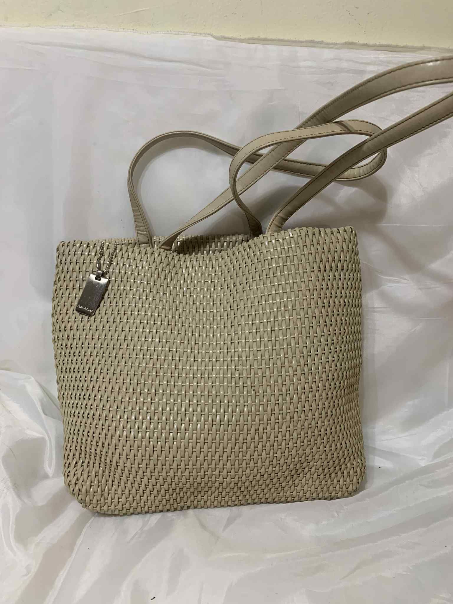 Evan-Picone Beige Woven Faux Leather Tote Shoulder Bag Classic Everyday Purse