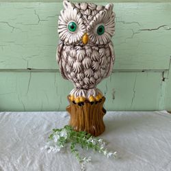 Large Vintage MCM Ceramic Owl 12” Hand Painted Bird Of Prey Hoot Owl 