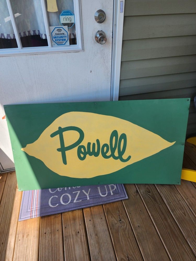 powell tobacco barns VINTAGE RARE POWELL TOBACCO EQUIPMENT SHOP FARM LARGE TIN METAL SIGN 48