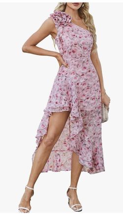 One Shoulder Floral High-Low Dress
