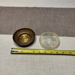 Vintage Korean Brass trinket dish and vintage glass dish. 