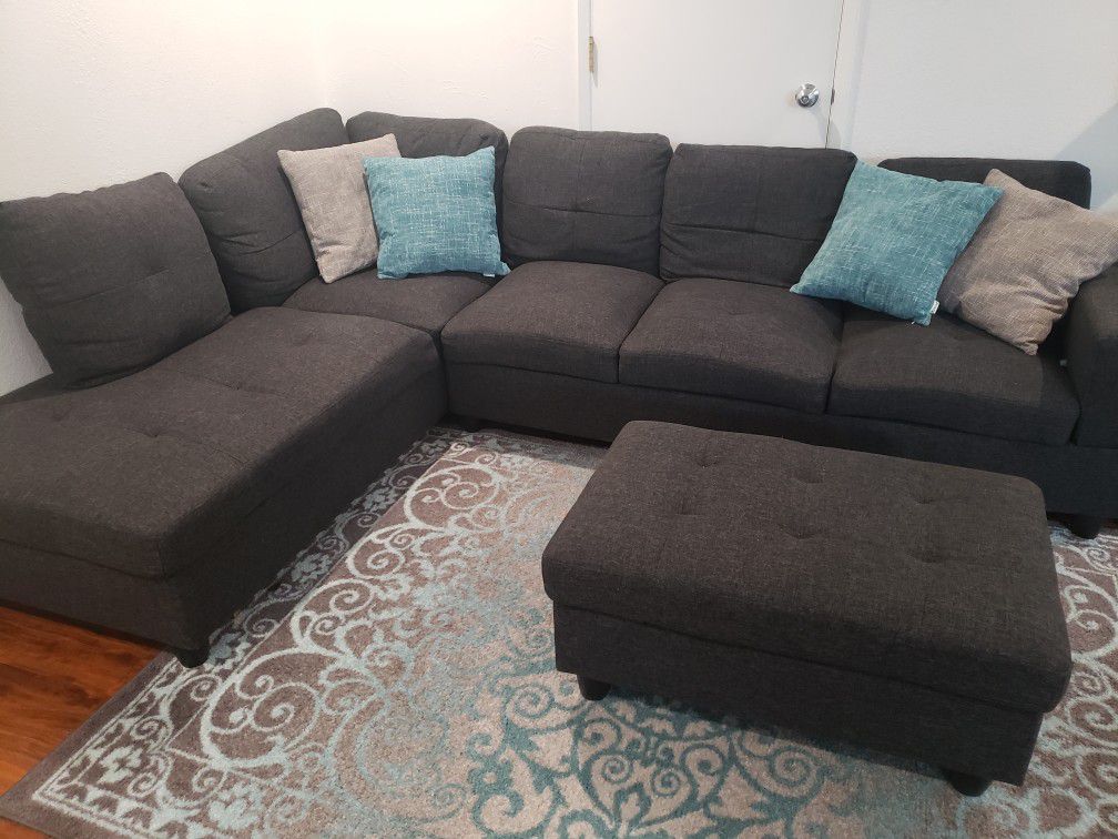 Sectional left hand couch with ottoman