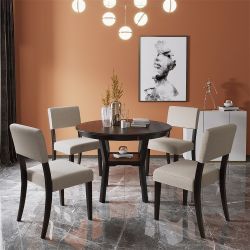 5-Piece Modern Round Dining Table Set with 4 Upholstered Chairs
