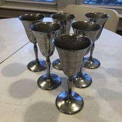 Krome Kraft by Farberware Bros. Set of 6 Hammered Wine Stems