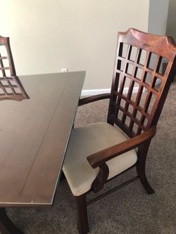 Wooden Dining Table Set with Glass Top and 6 Chairs