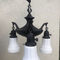 Antique Milk Glass Light Fixture 