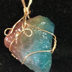 Rainbow Raw Stone Wire Caged Pendant Necklace 