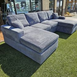 Brand New Sectional 4 Pcs Dark Grey Corduroy Fabric Doble Chaise & 2 Chairs $489 $489 $489