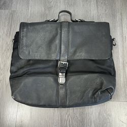 John Varvatos Black Leather Laptop Briefcase Shoulder Messenger Bag Stars READ