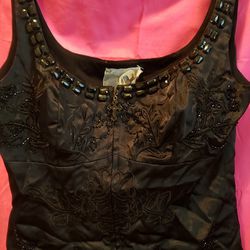 Black Satin Gothic Front Zipper Vest Top