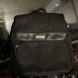 liz claiborne Black leather backpack with silver hardware