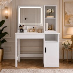 BRAND NEW Makeup Vanity Table, Storage and LED Mirror with 3 Lighting Modes