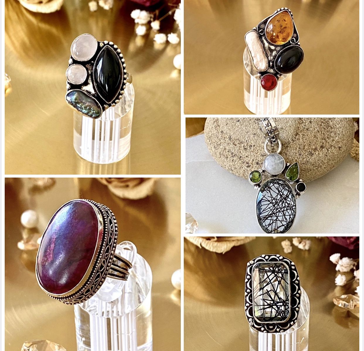BUNDLE FOR KELLY 4 Rings And Rutile Pendant