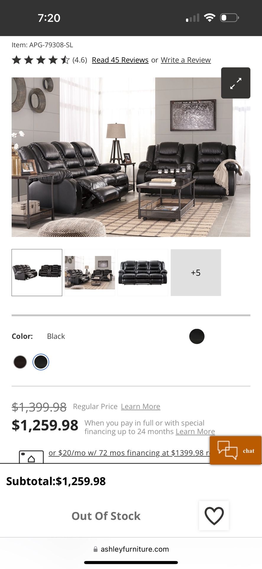 Black Leather Reclining Sofa