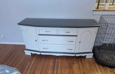 Refurbished Vintage Sideboard / Buffet - Modern Two-Tone White & Slate