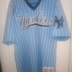 NY YANKEES PINSTRIPE POWDER BLUE RETRO JERSEY 