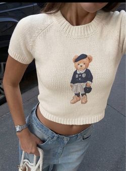 Cropped Short-sleeeve Sweater - fits like size small or size 4