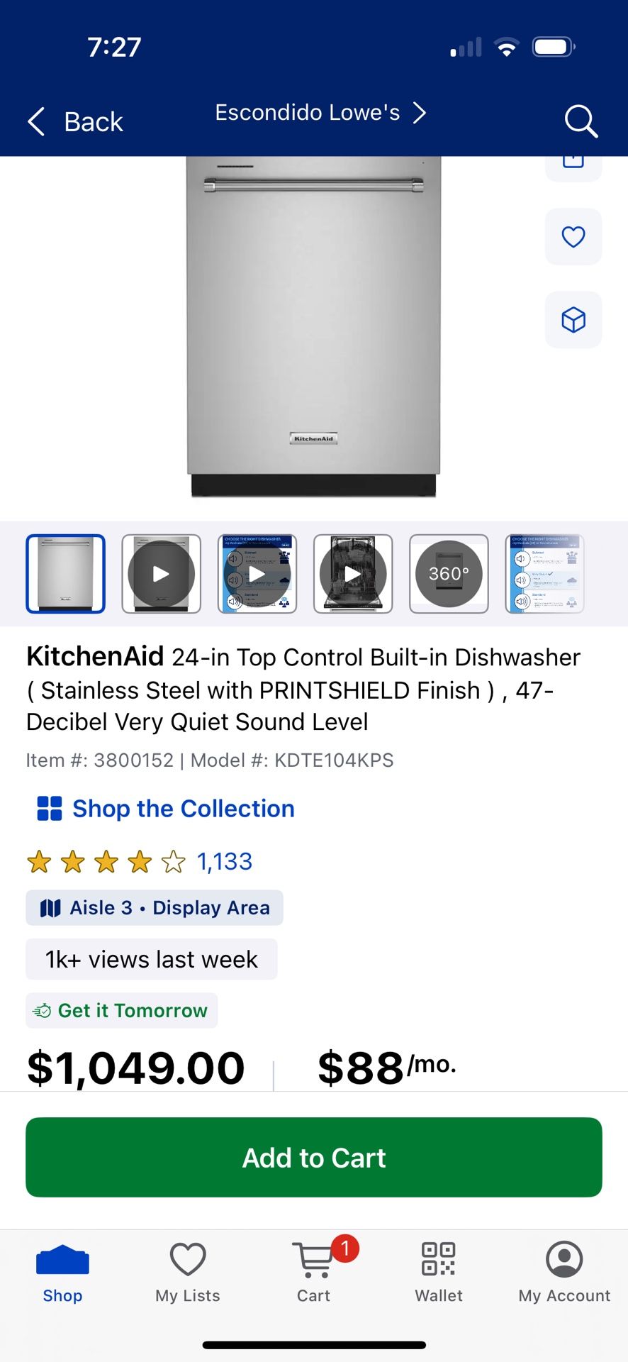 $350 Kitchen aid Dishwasher