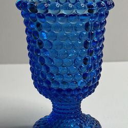 Vintage Colonial Blue Glass Hobnail Pedestal Votive Tealight Candle Holder