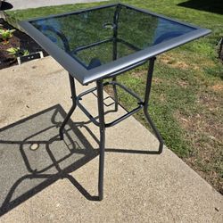 Pub Height Outdoor Tinted Glass Top Table With Umbrella Option