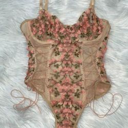 Snap Crotch Lace Deep V Bodysuit Teddy