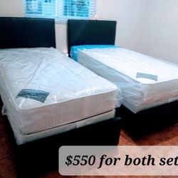 $550 For Both Set Of Twin Beds With Mattress And Boxspring Brand New Free Delivery