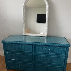 Wicker Chest Drawer + Matching Mirror 