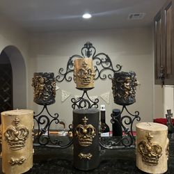 Tuscan Gothic Candles And Iron Candle Holder 