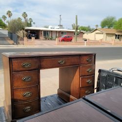 Antique Desk.  Basset Made Leather Top