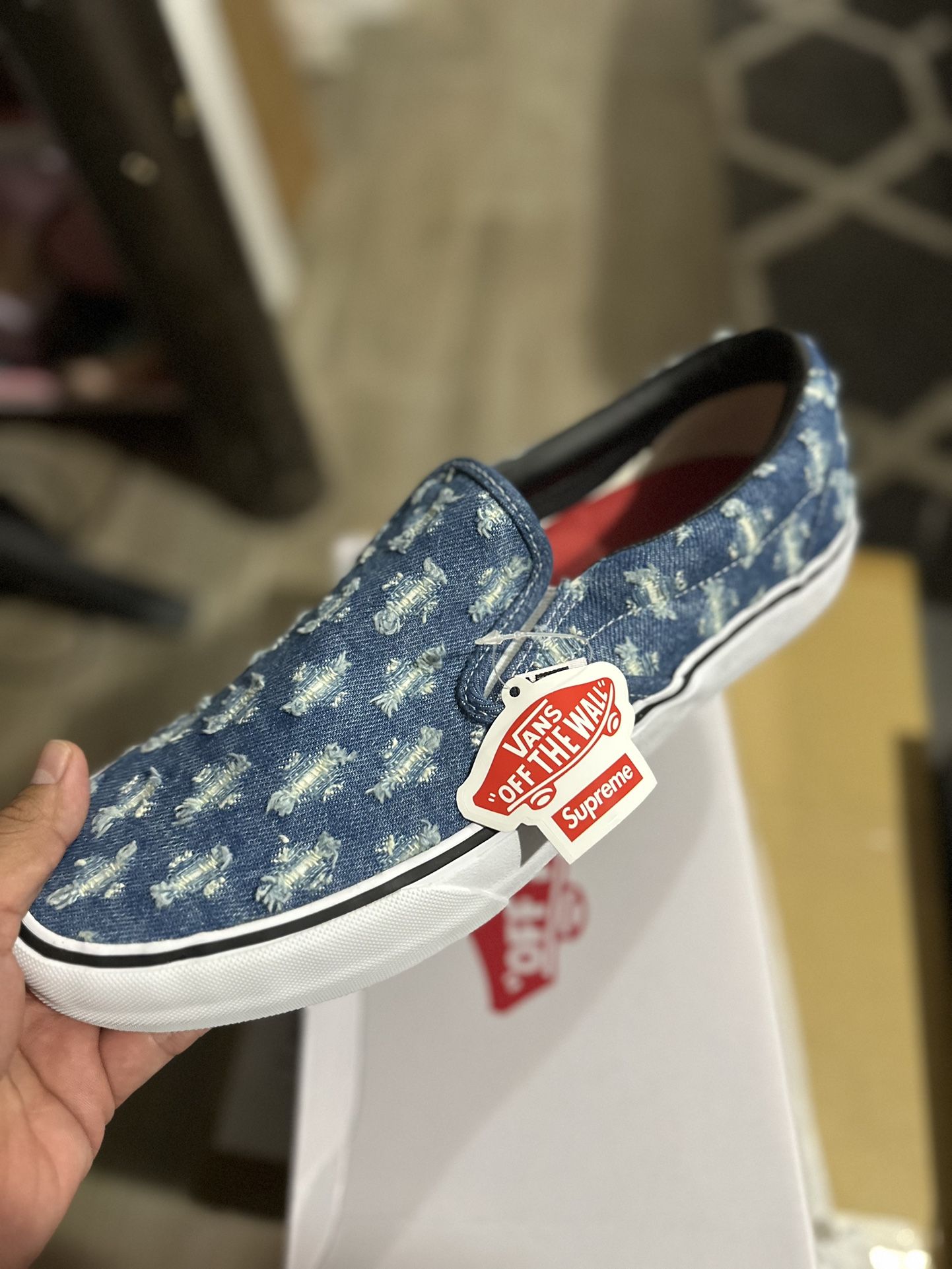 Supreme Vans Blue Denim Slip On Shoe Size 13